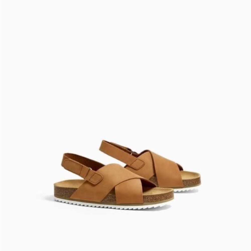 Zara Kids Boy Leather Crossover Sandals, Tan, Size 32 Euro New - Picture 3 of 3